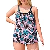 Ocean Blues Women's Mesh Tankini Top Blouson Tankini Bathing Suit Top Loose Fit Swimsuit
