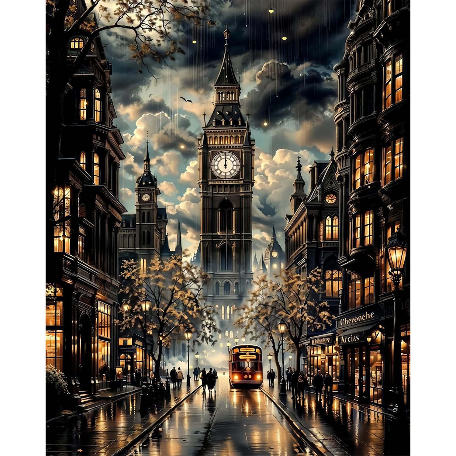 Yaostarart Paint by Numbers for Adults,Streetscape Adult Paint by Numbers Canvas Kits,Rainy Night Paint by Number Canvas,Number Painting Adults for Gifts Home Wall Decor 12x16inch — image 1