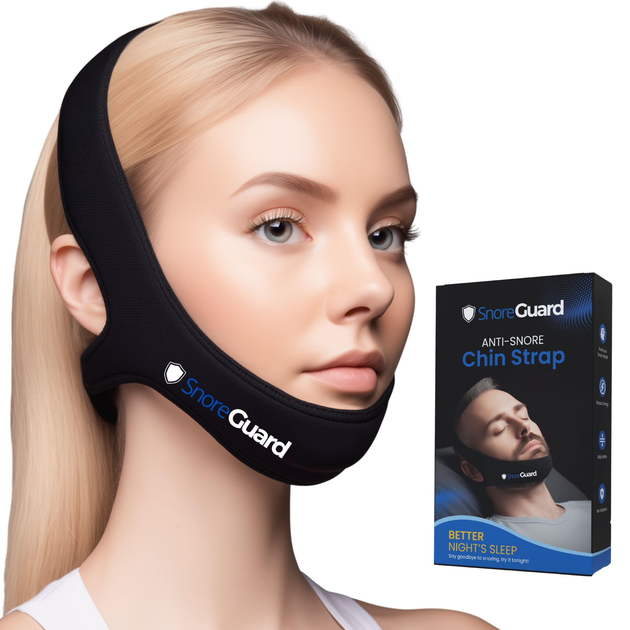Photo 1 of SnoreGuard Chin Strap for Sleeping, Built-in Neck Cushions for Comfort, Works for CPAP Users, Snore Jaw Straps for Sleep, Mouth Breathing, Chin Lifting, Anti Snoring Devices, Men and Women, Black, M