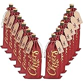 FOIMAS 12pcs Christmas Burlap Wine Gift Bags, Resuable Linen Wine Bottle Bags with Drawstring and 24 Snowflake Tags Perfect for Christmas Housewarming Storage