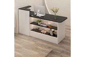 HSHBDDM Modern Reception Desk with Counter, Reception Counter Desk, Retail Counter with Display Shelf & Drawers, Front Desk Reception Room Table for Checkout Office/Beauty Salon/Lobby