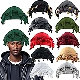 Turban Head Wraps for Men Skull Cap Halo Turban Pre-Tied Tassels Men Satin Lined Turban Hat with Fringe Twisted Tail (1, Deep Green)