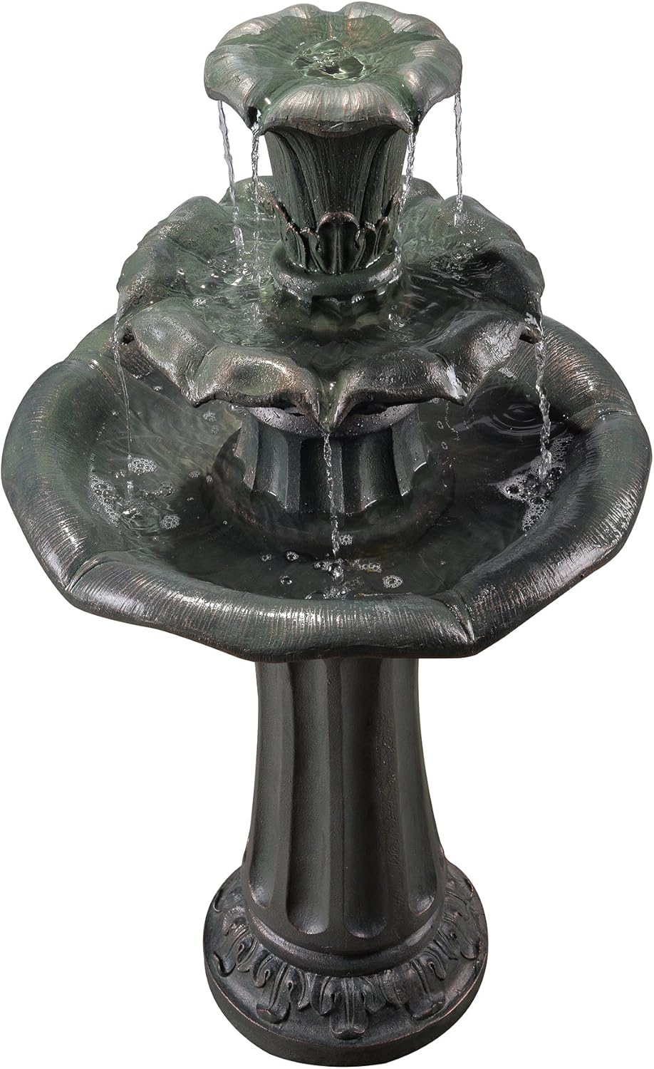 Peaktop VFD8207 - Outdoor Lily 3-Tier Waterfall Fountain - 37.8", Dark Grey : Garden & Outdoor