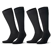 GoWith Unisex Black Merino Wool Graduated Compression Socks, 15-20 mmHg Thermal Travel Knee High Socks for Men & Women