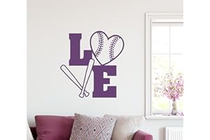 WALLPRESSIONS 24"x24" Softball Love Spelled Out with Ball Heart Shape and Bat Sport Team Game Wall Decal Sticker Art Mural Home Decor