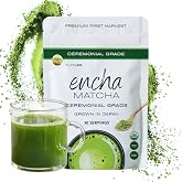 Encha Matcha Powder, Organic Ceremonial Grade, 60g/2.12oz | Premium Japanese green tea powder, first harvest, stone-ground, smooth flavor, no added sugar, resealable pouch