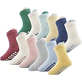 ILUJO Baby Socks, 12 Pairs Toddler Ankle Socks Non Slip Cotton Grip for Newborn Boys Girls 0-48 months