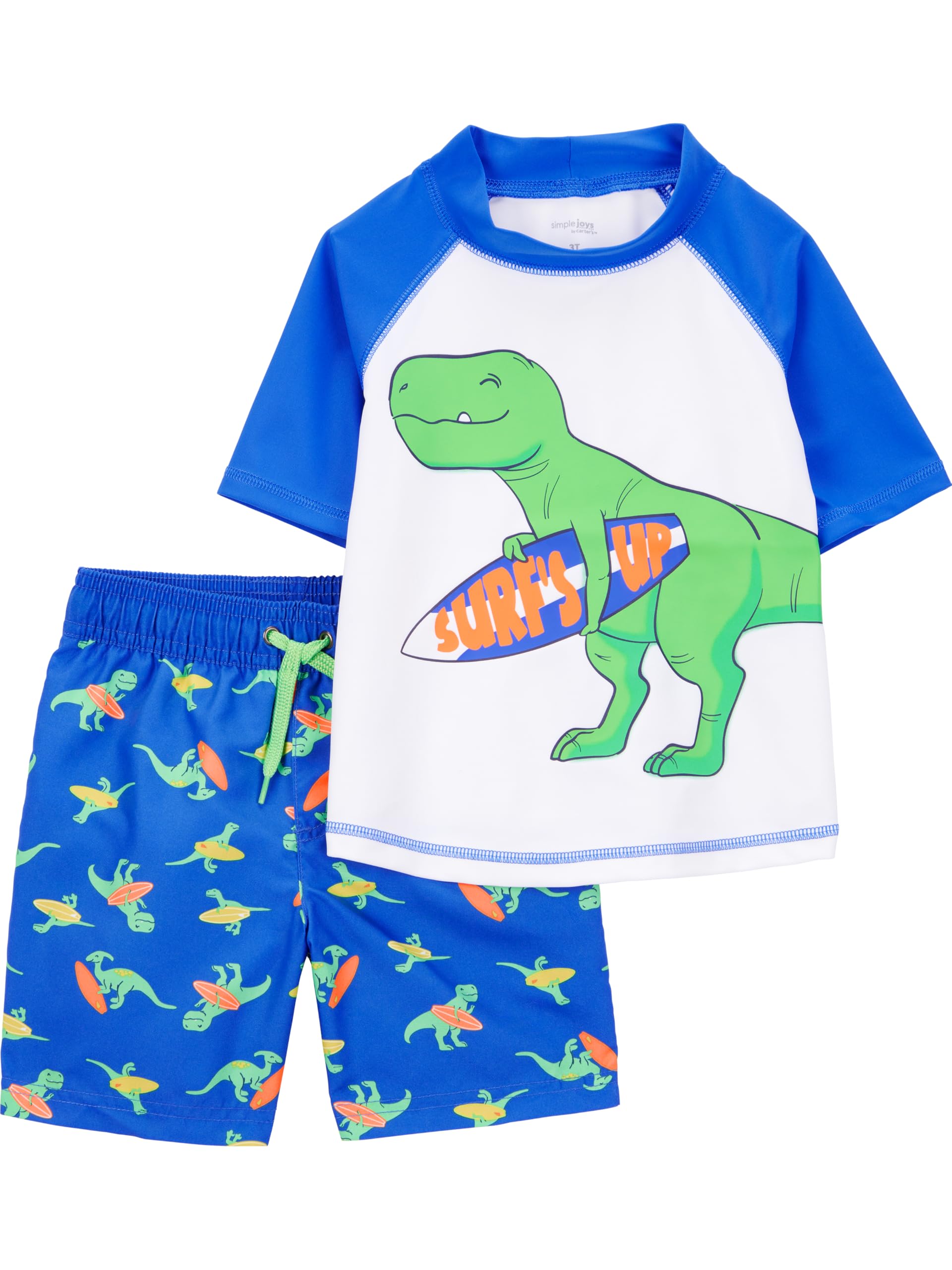 Photo 1 of ***ONLY SHORTS***Simple Joys by Carter's Toddler Boys 2-piece Swimsuit Trunk and Rashguard, Blue Dino, 3T