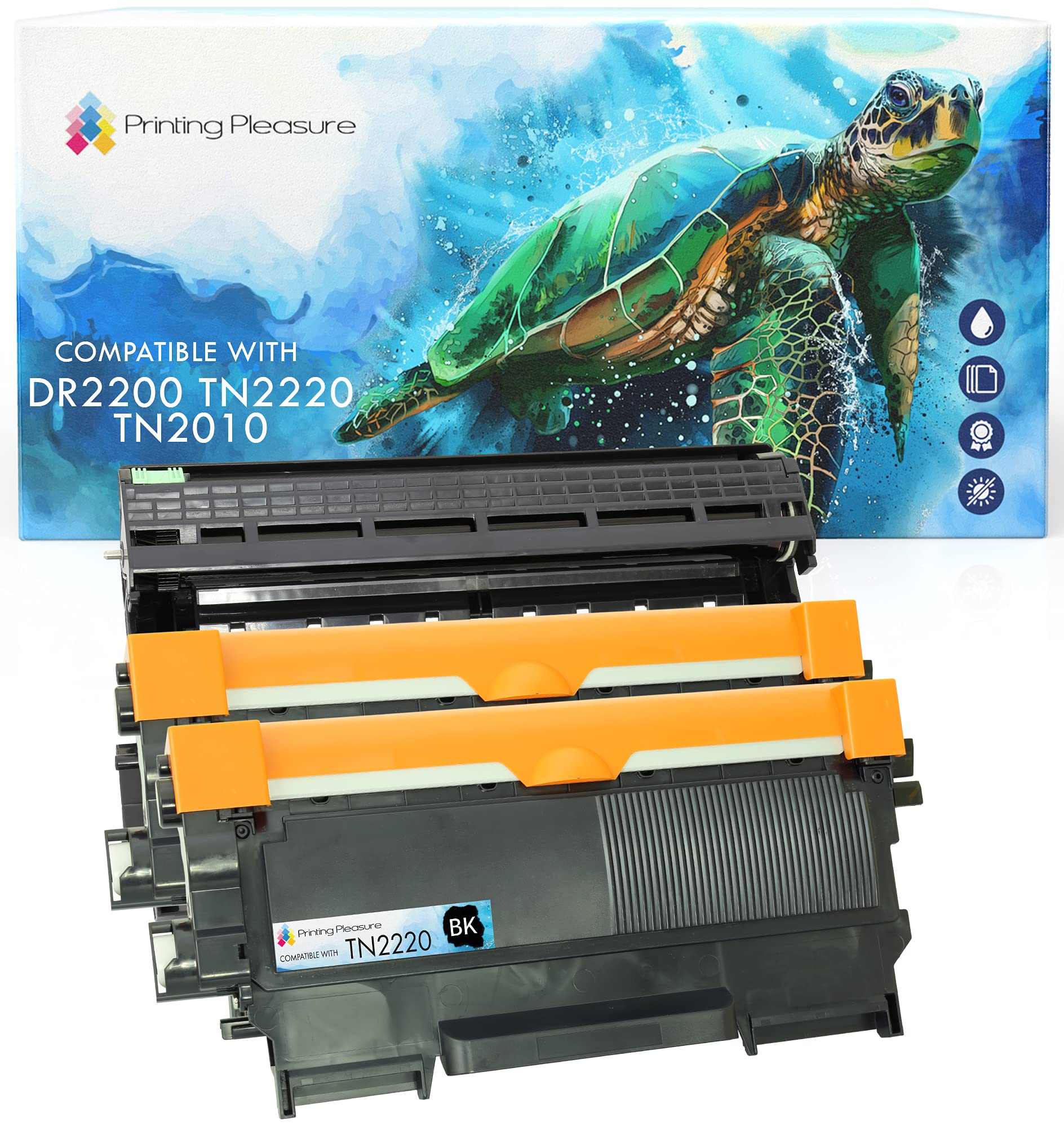 Printing Pleasure DR2200 Drum Unit & 2x TN2220 Toner Cartridges compatible with Brother DCP-7055 DCP-7060D DCP-7065DN HL-2130 HL-2132 HL-2240 2240D 2250DN 2270DW MFC-7360N FAX-2840 - Black, High Yield — image 1