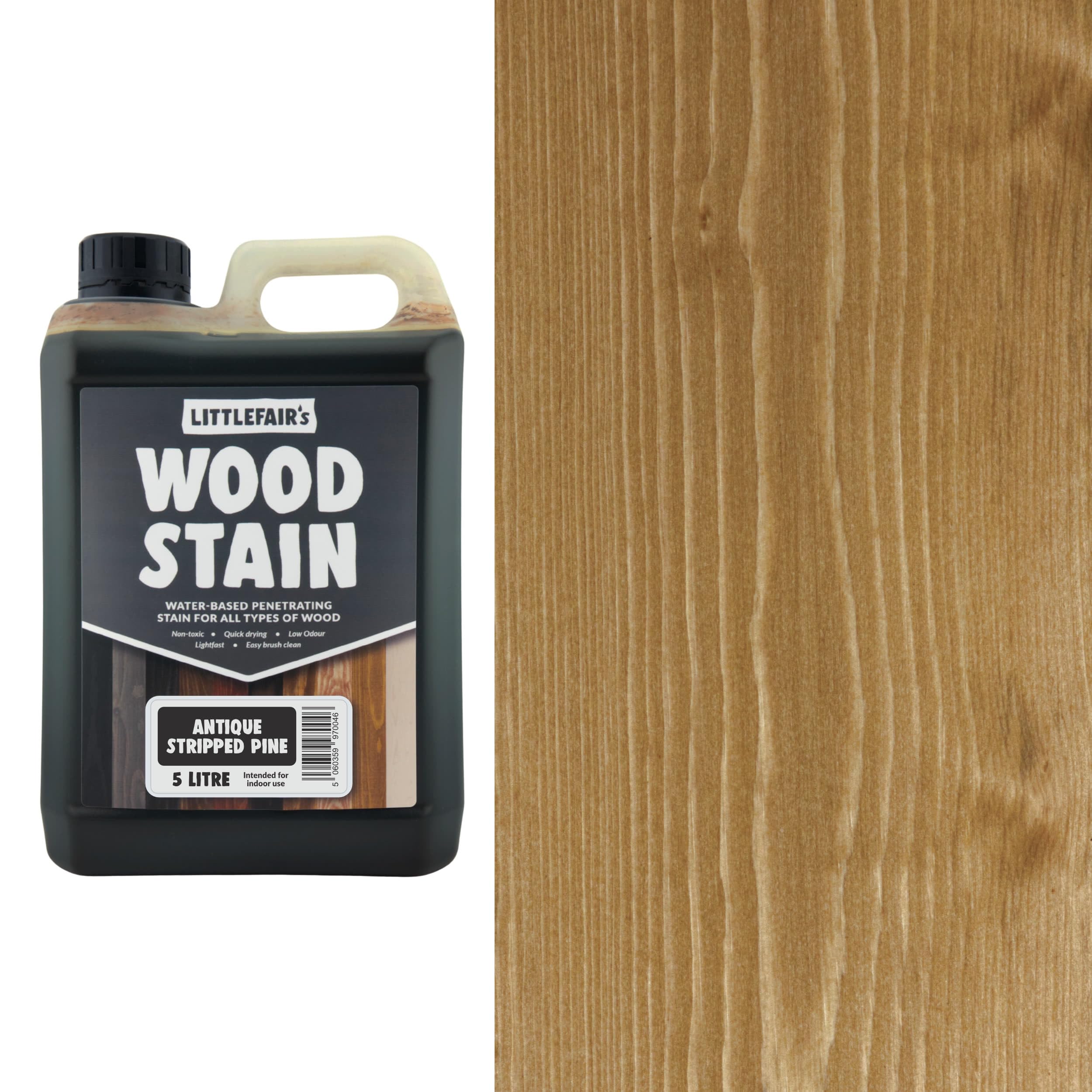 Littlefair's Wood Stain Water-Based - (Antique Stripped Pine) – Non-Toxic, Eco-Friendly & Quick Drying - Easy-to-Apply, Concentrated Formula for All Wood Types – 5 LTR