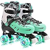 Kuxuan Skates Roller Skates for Girls and Boys Kids, 4 Sizes Adjustable Fun Kids Toddler Rollerskates with Light up Wheels for Teens Women Indoor Outdoor