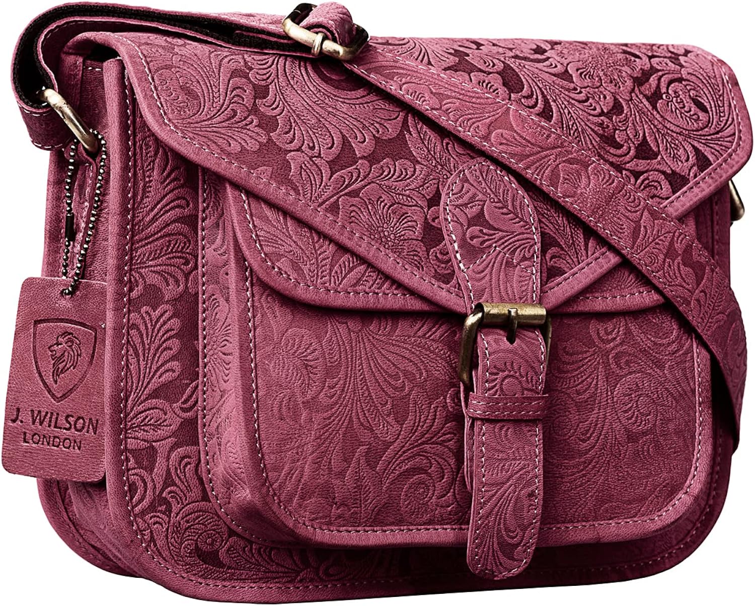 J. Wilson London Messenger Bag Women Leather Flapover 5 Litres Distressed Pink (Distressed Pink)