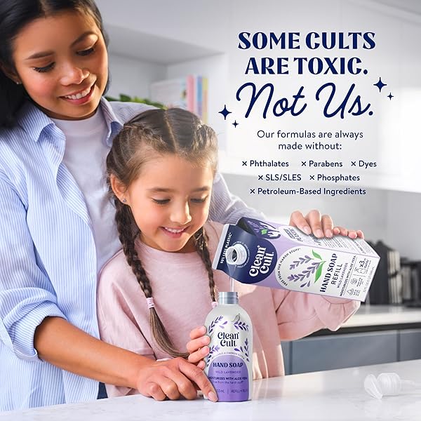 CLEANCULT LIQUID HAND SOAP REFILL – WILD LAVENDER – MOISTURIZES DRY & SENSITIVE SKIN – MADE WITH ALOE VERA & LAVENDER ESSENTIAL OILS – ECO FRIENDLY – PAPER-BASED PACKAGING – 32 OZ/1 PACK