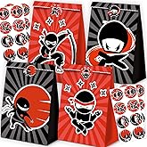 WQT 24Pcs Ninja Party Favor Bags for Kids - Birthday Supplies, Goody Bags, Decorations in Black