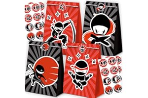 WQT 24Pcs Ninja Party Favor Bags for Kids - Birthday Supplies, Goody Bags, Decorations in Black