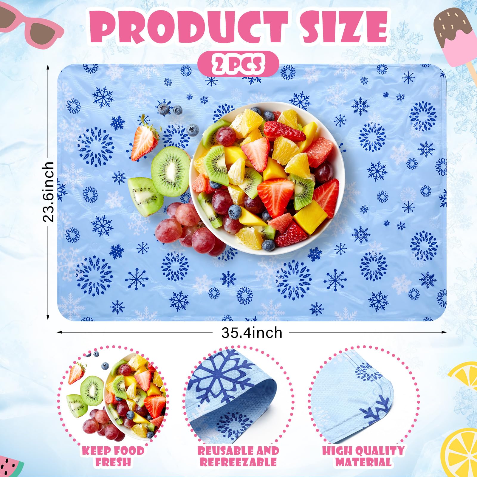 Condition photo showing New/Like New for reallnaive 2 pcs light blue extra large reusable freezable ice mat for buffet chilled serving tray 2