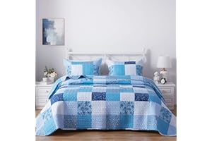 SunStyle Home King Size Quilt Set, Lightweight Microfiber Soft Coverlet Reversible Quilted Pattern Summer Quilt Bedspreads Comforter Set for All Season, 3 Piece Includes 1 Quilt + 2 Shams