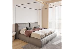 MOSQUTENT King Canopy Bed Frame, Stainless Steel Canopy Bed Frame King Size, Metal King Size Canopy Bed Frame, Sturdy Bed Post Poles Thicken Bed Canopy Frame for Metal Bed Wood Bed Bedroom Decor, Black