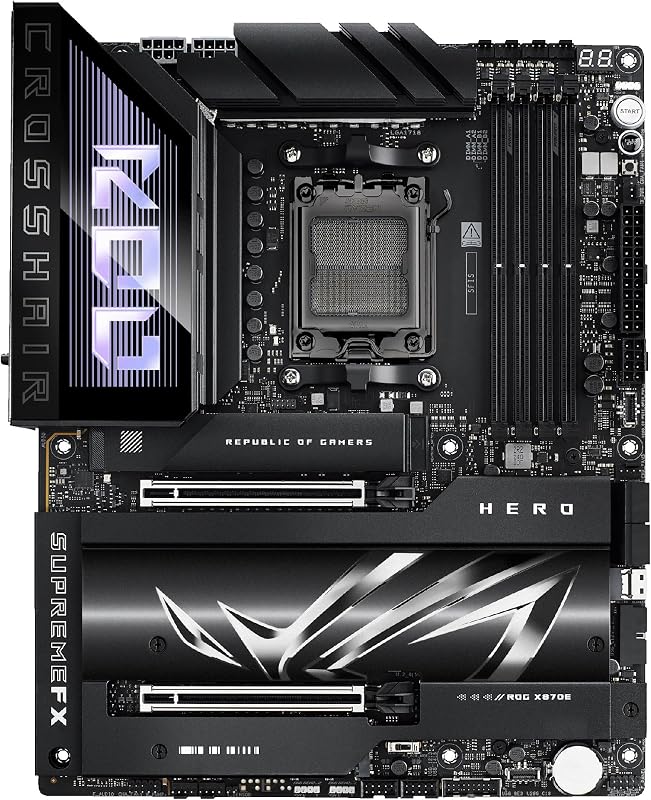 ROG Crosshair X870E Hero - Placa Base AMD ATX, 18+2+2 etapas de Potencia, DDR5, PCIe 5.0 Compatible con GPU de última generación, Cinco M.2, Wi-Fi 7, USB4, AI Overclocking