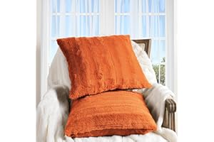 Cheer Collection Faux Fur Throw Pillows for Couch with Inserts Included - Decorative Furry Sofa Pillows - 20" x 20" - Rust (Set of 2)