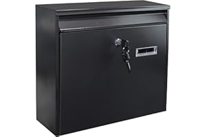 Piowio Outdoor Wall-Mounted Lockable Post Letter Mail Box with Viewing Window (36 * 10 * 32cm Black)