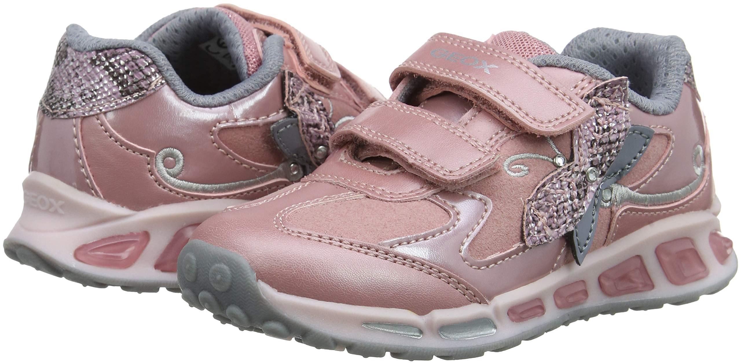 Geox J Shuttle A – Sneakers Basse Bambina Con Suola Traspirante E Luci, Ideali Per 3 Anni In Su, Doppio Strap E Plantare Removibile