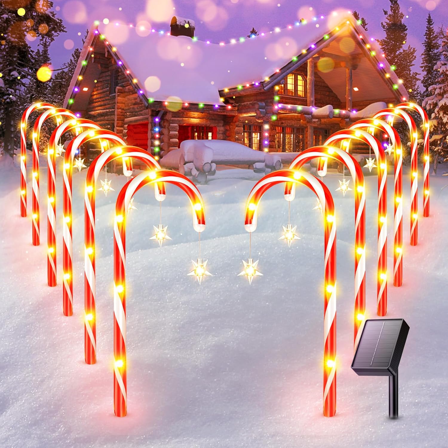 Lighting - Ahaorigin 12 Pack Christmas Decorations Outside Solar Candy Cane Lights, Bright Outdoor Christmas Decorations with 8 Flashing Modes, 28ft Longer Waterproof Solar Christmas Lights for Yard Pathway