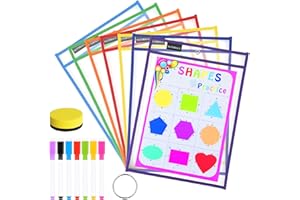 Nutsball Dry Erase Pockets Reusable Sleeves 7 Pack - Heavy Duty Oversized 10" x 14" Clear Plastic Sheet Protectors - Job Ticket Holders Assorted Colors - Teacher Supplies for Classroom