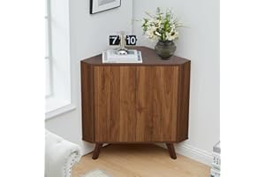 XUZENEST Fluted Floor Corner Cabinet, Small Corner Floor Cabinet with Adjustable Shelve, Freestanding Narrow Cabinet Organizer for Living Room Kitchen Bathroom, Walnut