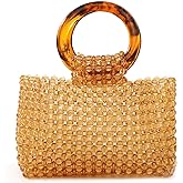 YIFEI Women Colored Transparent Beaded Acrylic Handbag Evening Handmade Bags for Wedding Party (Brown)