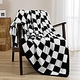 Cozzenity Checkered Throw Blanket, Black Soft Cozy Fluffy Knitted Throw Blankets for Couch, Sofa, Bed, Chair, Warm Fuzzy Travel Picnic Lightweight Plaid Blanket, 50x70 inches