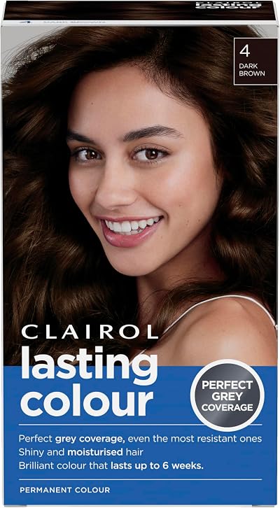 Clairol Lasting Colour Permanent Hair Dye 4 Dark Brown Grey Coverage