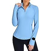 BMJL Womens Long Sleeve Workout Tops UPF 50+ Sun Protection 1/4 Zip Ribbed Shirt Hiking Pullover with Pockets