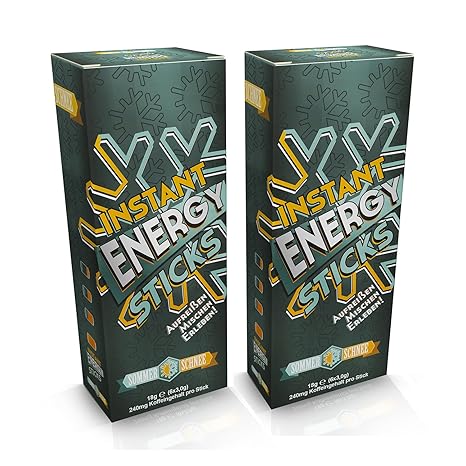 Sommer Schnee Doppelpack Instant Energy Sticks, koffeinhaltiges Getränkepulver, 240mg Koffein pro Stick entsprechen ca. 4-5 T