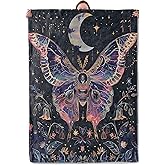Celestial Moth Blanket Gifts for Women Adults, Soft Warm Lightweight Flannel Throw Blankets for Camping Bedroom Living Room Home Sofa Travel Decor 50" x 60"