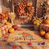 Ceenna Thanksgiving Fall Doormat Outdoor, Hello Pumpkin Coir Mats, Non Slip | Thanksgiving Welcome Outdoor Mats, Fall Outdoor Rug, Autumn Thanksgiving Front Porch Door Floor Entrance Decor, 16 x 28 Inch
