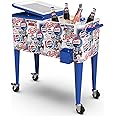Permasteel 80-Qt Classic Outdoor Patio Cooler for Outside, Beverage Bar Cart With Wheels & Handles, Retro Design