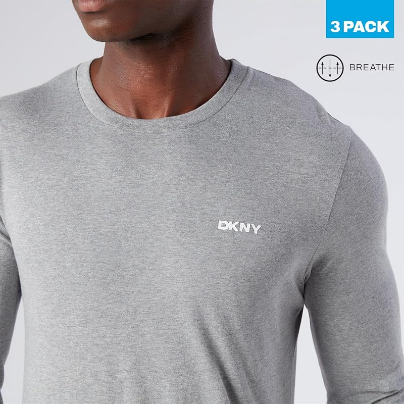 Hombres Camiseta de Manga Larga Negro/Blanco/Gris Paquete de 3 Medio