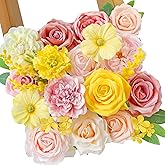 Serwalin Artificial Flowers,Pink Yellow Silk Fake Flowers Box for DIY Wedding Bridal Bouquet, Wedding Cake Flowers for Table Centerpieces Birthday Party Bridal Shower Home Decorations