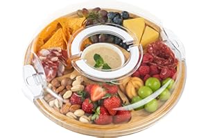 thetchry Round Charcuterie Board with Lid,Travel Picnic Portable Cheese Board with Lid,Serving Tray Platter with Five Compart