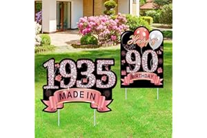 Puyruiv 2Pcs Rose Gold 90th Birthday Yard Sign Decoration for Women, Happy 90th Birthday Made in 1935 Lawn Sign Party Supplies, Ninety Year Old Yard Decor Stakes