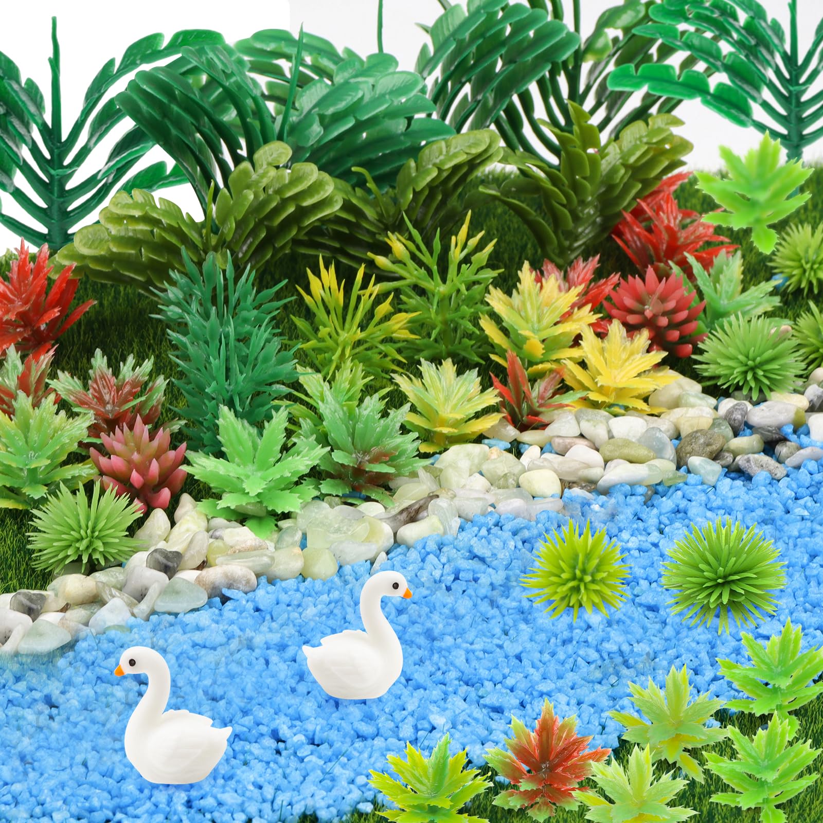 QUOZUO 82pcs Miniature Plants Miniature Trees Train Landscape Rainforest Garden Accessories Railway Model River Sand Mini Artificial Plants Park
