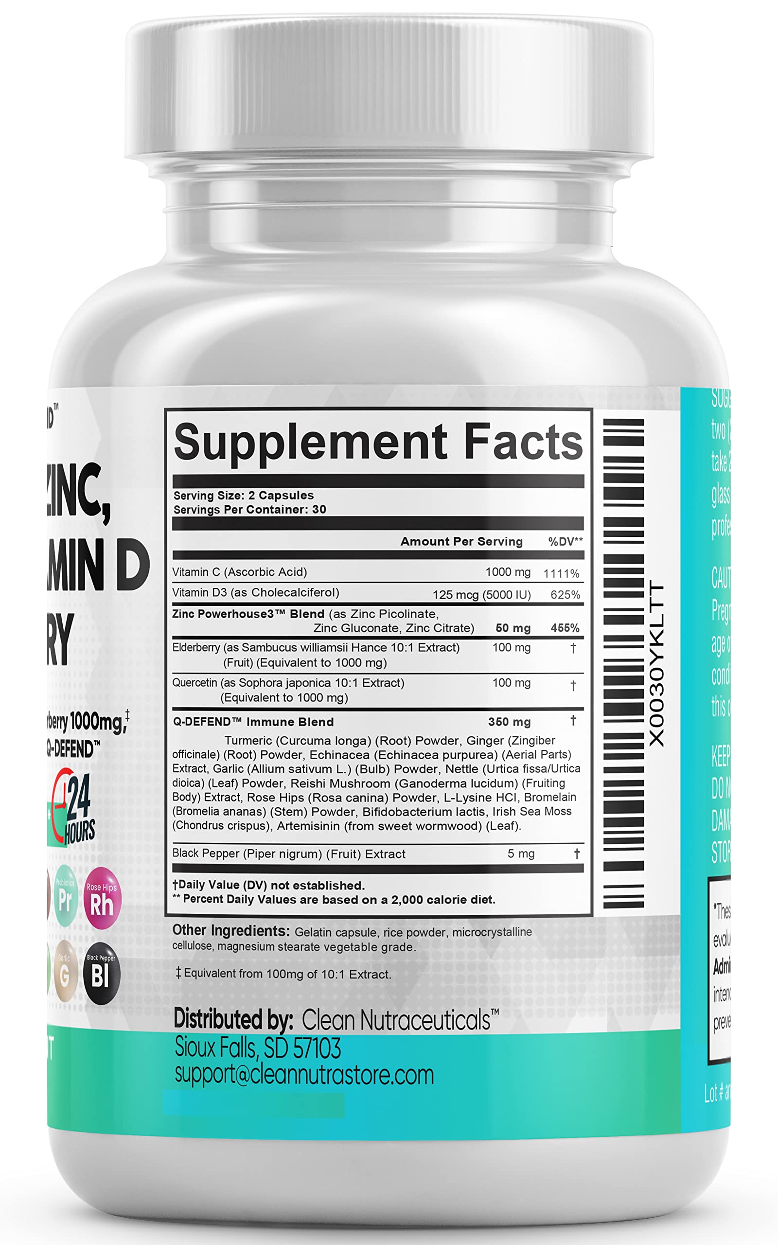 Quercetin 1000mg Zinc 50mg Vitamin C 1000mg Vitamin D 5000 IU Bromelain