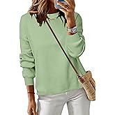 Arach&Cloz Women's 100% Cotton Crew Neck Early Fall Fashion Teacher Clothes 2025 Sage Green M