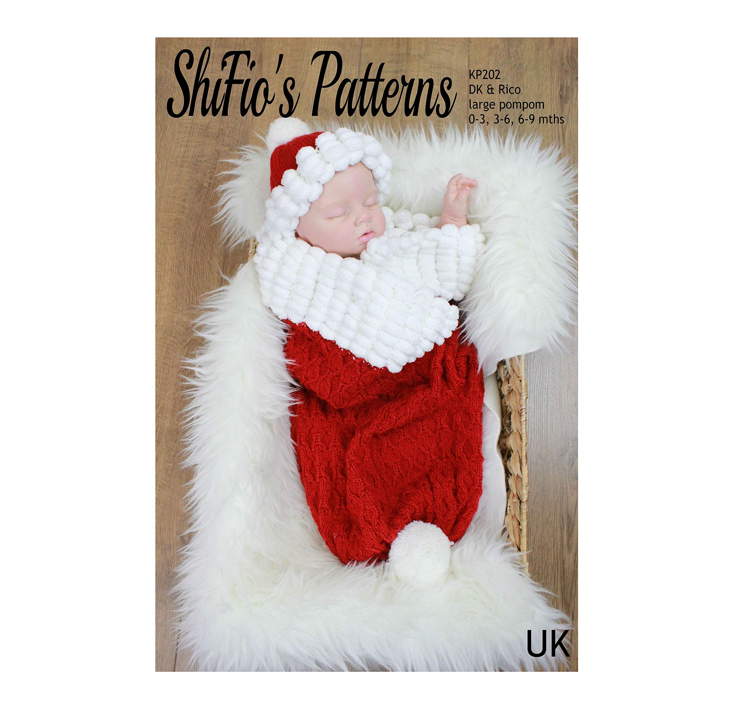 Knitting Pattern for Baby Cocoon, Rico Pom-pom Yarn and Double Knitting, Baby Cocoon and Matching Hat, 0-3mths, 3-6mths & 6-9mths, KP202