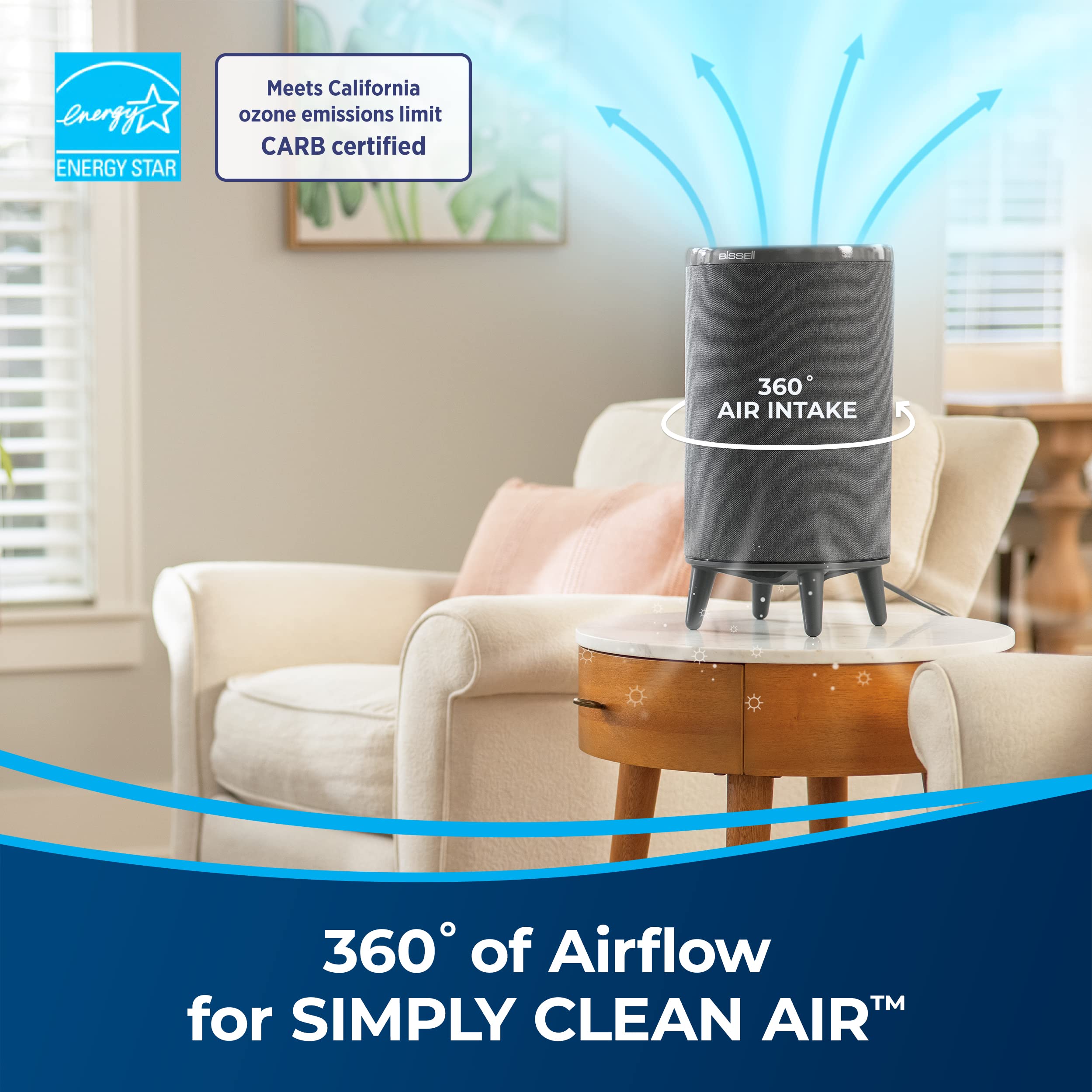 BISSELL® MYair™+ Air Purifier with HEPA Filter for Small Room and Home, Quiet Air Cleaner for Allergens, Pets, Dust, Dander, Pollen, Smoke, Hair, Odors, 3179A