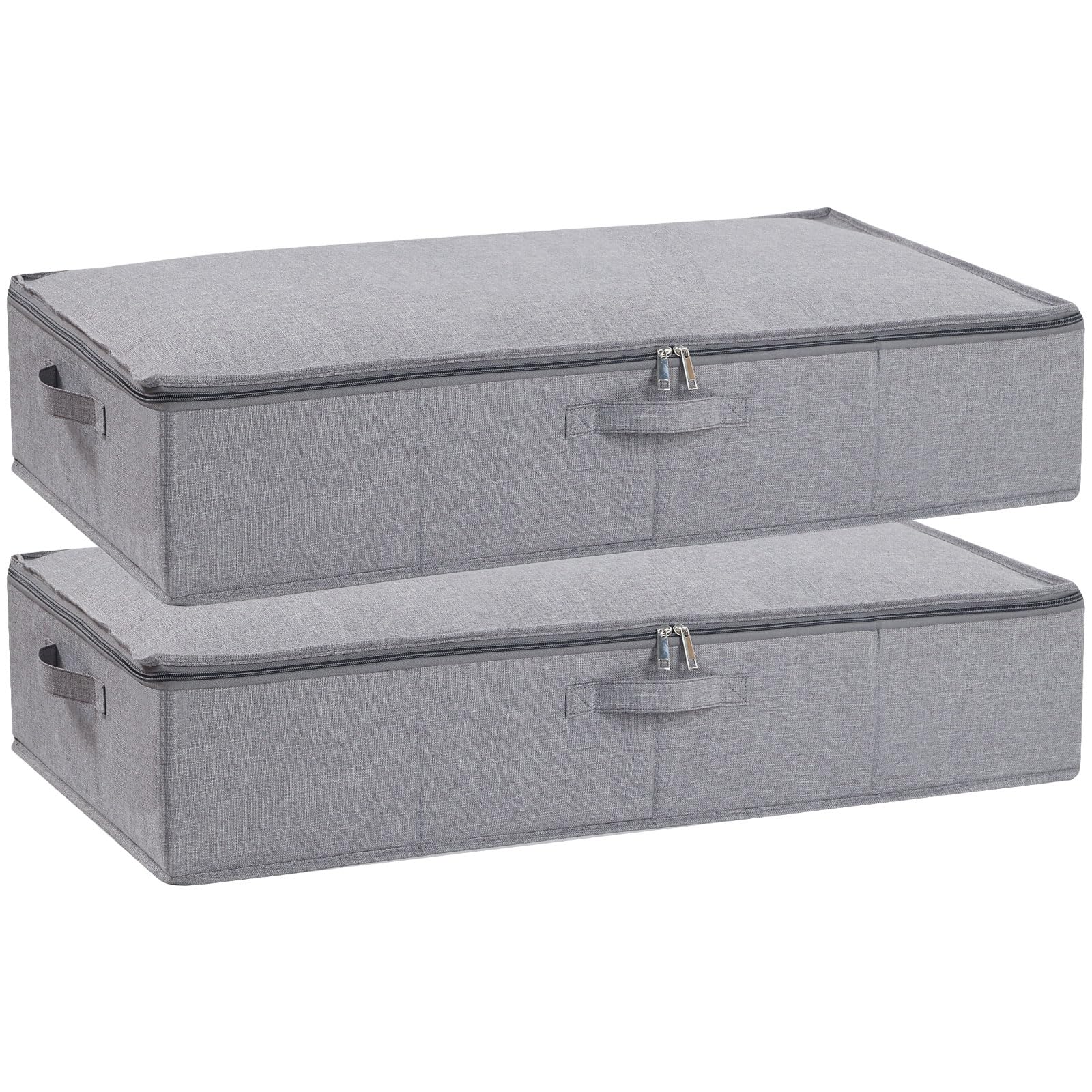 YheenLf Under Bed Storage Box with Lid, Foldable Wardrobe Organiser with Reinforced Handles, for Blanket, Sheets, Clothing, Shoes, Grey, 2-Pack, 80×40×15 cm