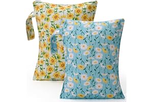 eaxin 2PCS Waterproof Wet Bags for Baby Cloth Diaper,Reusable Travel Bags,Pump Parts,Beach,Pool,Gym Bag for Swimsuits&Wet Cloth Leak-proof Lightweight-Sunflower