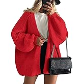 PRETTYGARDEN Womens Oversized Cardigan Sweaters 2026 Fall Long Lantern Sleeve Knit Open Front Lightweight Sweater