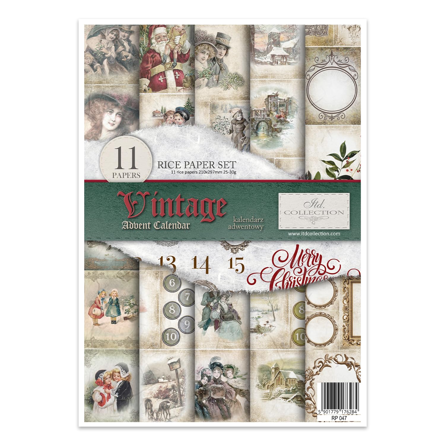 ITD Collection RP047 Vintage Advent Calendar Rice Paper 29.7cm x 21cm
